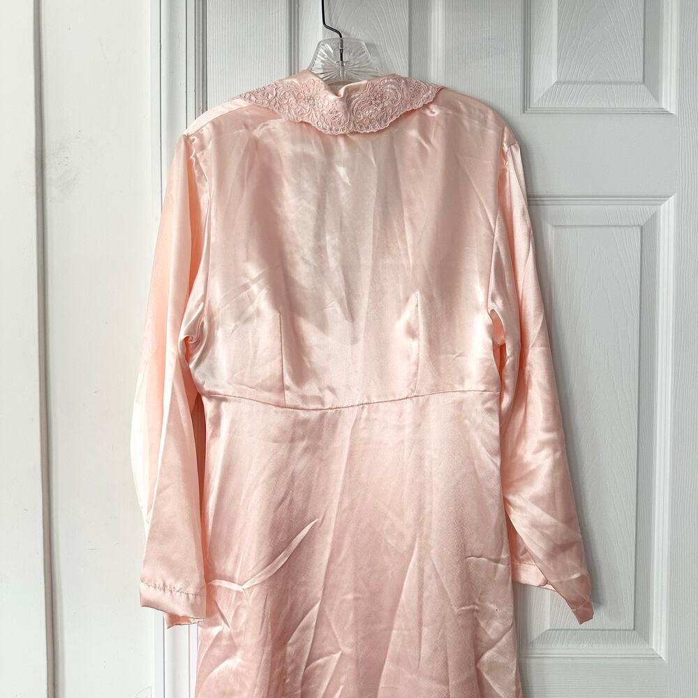 Etienne Peach Satin Vintage Long Robe Beaded Lace Slip Night Gown NWT Medium - Picture 6 of 16